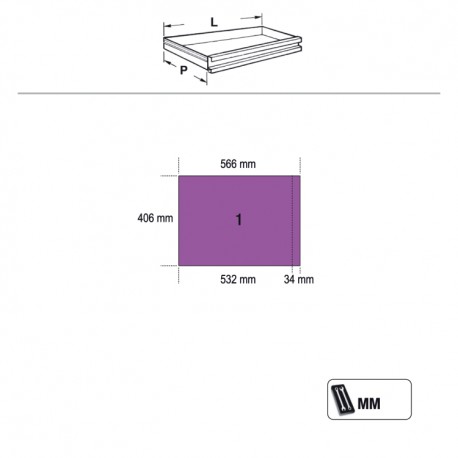 Vaste module met 3 laden en 2 ingebouwde haspels voor werkplaatsinrichting combinatie C45PRO